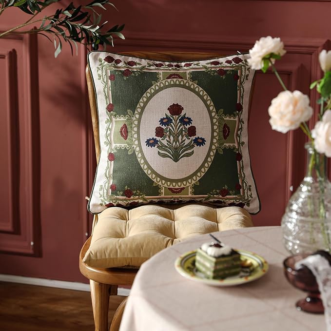 ISAENNE Elegant French Linen Throw Pillow Cover,Set of 2,18"x18"-Estonia B | Designer Vintage Square Pillow Cover,Concealed Zipper Design,Floral Pattern,Sofas,Bedroom,Living Room,Lounge Chairs