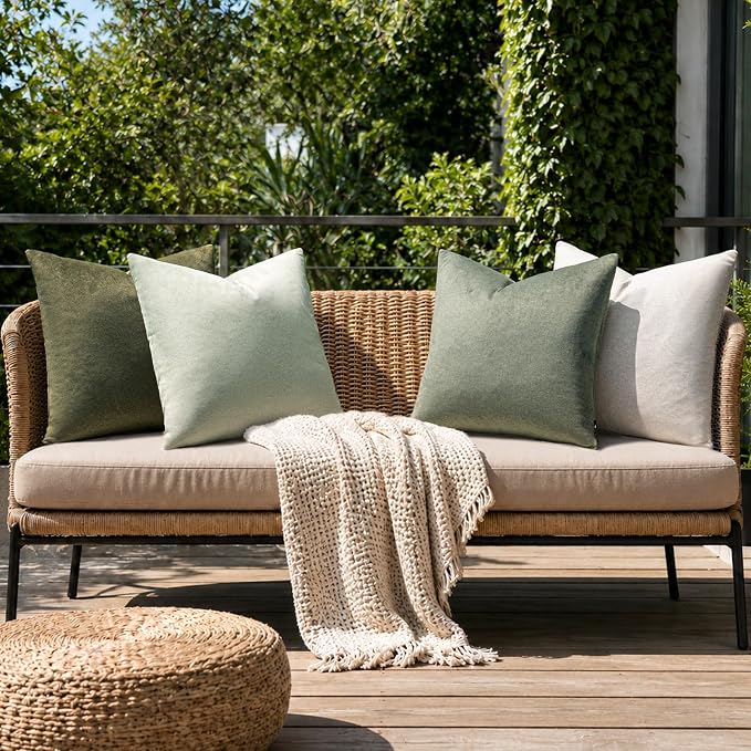 a moment Waterproof Throw Pillow Covers Set of 4,24x24 Inch Outdoor Stain Resistant Pet Friendly Pillowcases Cushion Covers for Patio Sofa and Living Room,Forest Oasis