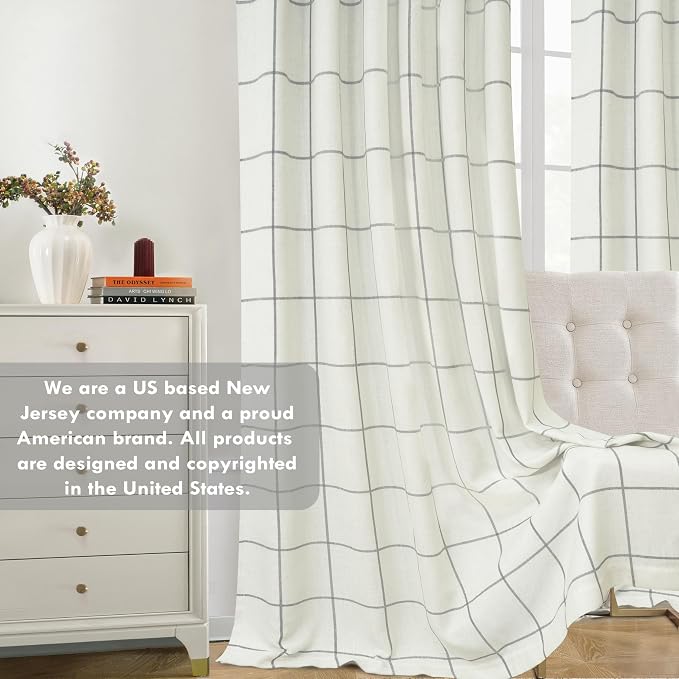 DriftAway 100% Blackout Plaid Linen Curtains 72 Inches Long 2 Panels Gray | 100% Blackout, Linen Texture, Plaid Pattern, Two Layers, Rod Pocket & Back Tab, Bedroom Living Room Use, Luxury Appearance