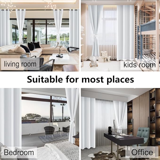 Hiasan RV Blackout Curtains for Bedroom, 52 x 36 Inches Long - Thermal Insulated & Energy Saving Window Curtains for Living Room, 2 Drape Panels Sewn with Tiebacks, Greyish White