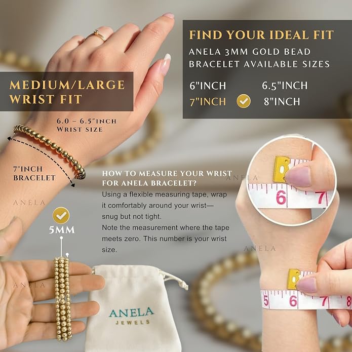 Anela 14k Gold Filled Beaded Bracelet for Women | 5mm Gold Beaded Bracelet | Stackable Gold Stretch Bracelets, Waterproof, Non Tarnish Gold Bead Bracelet for Women Gifts, Handmade in USA