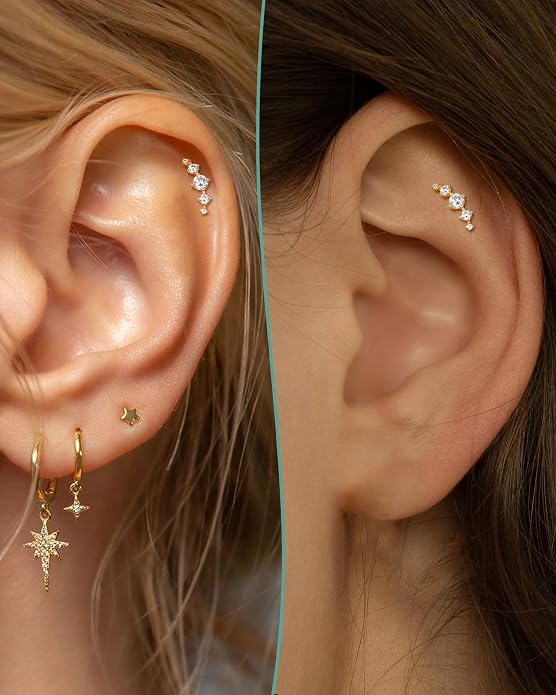 COCHARM Yellow Gold Helix Earring Stud 16g Flat Back 10K Real Gold Climber Helix Piercing Jewelry 6mm Solid Gold Cartilage Stud 8mm Cute 10kt Conch Stud Jewelry Hypoallergenic for Ears