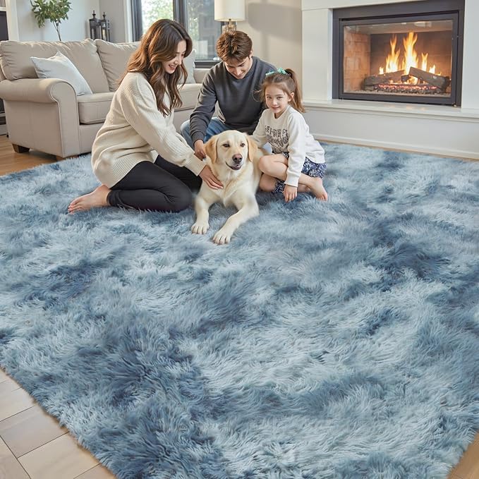 Rugs for Bedroom 4x6, Alfombras para Salas Shag Plush Soft Area Rug, Shaggy Carpets for Livingroom,Home Decor Aesthetic(4 x 6, Dark Blue Tie-Dyed)