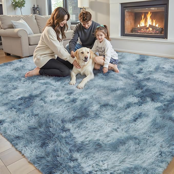 Rugs for Living Room 6x9, Alfombras para Salas Shag Large Plush Soft Area Rug, Shaggy Carpets for Bedroom, Home Decor Aesthetic (Dark Blue Tie-Dyed, 6 x 9 Feet)