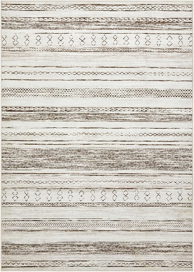 Tortania Area Rug Living Room Rugs - 8x10 Washable Large Soft Neutral Boho Moroccan Bohemian Farmhouse Rug Indoor Floor Carpet for Bedroom Under Dining Table Home Office Decor - Cream Brown