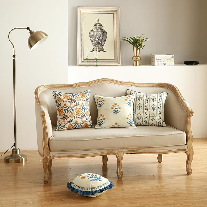 ISAENNE Linen Round Throw Pillow Cover,Set of 2,Diameter 16"-Estevan D | Designer French Elegant Pillow Cover,Concealed Zipper Design,Sofa,Bedroom,Living Room,Lounge Chairs,All Season Home Decor
