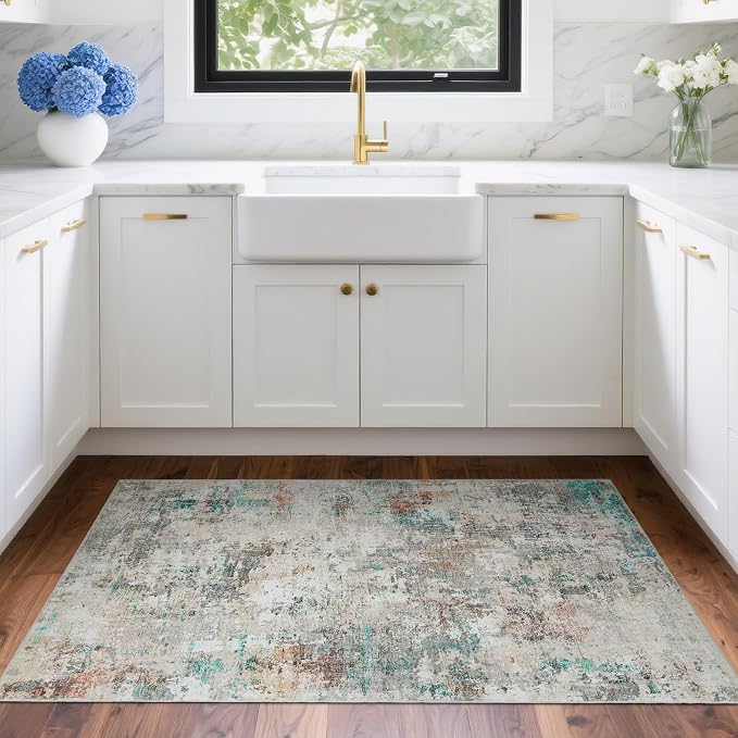 ROYHOME Modern Abstract 2x3 Area Rug Non Slip Non Shedding Low Pile Stain Resistant Rug for Entryway Kitchen Bedroom,Colorful