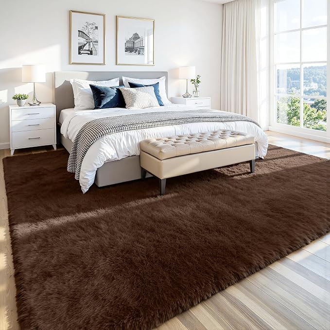 6x9 Area Rug for Living Room, Ultra Soft Fluffy Brown Rugs for Bedroom, Non Slip Large Shag Carpet, Fuzzy Plush Nursery Rug, Thick Washable Indoor Floor Carpets for Kids Office Dorm Home Decor