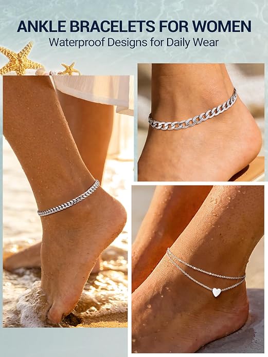PROSTEEL Gold/Silver Anklets for Women Waterproof, 14K Gold Plated Ankle Bracelet Non Tarnish, Jewelry Gifts Adjustable