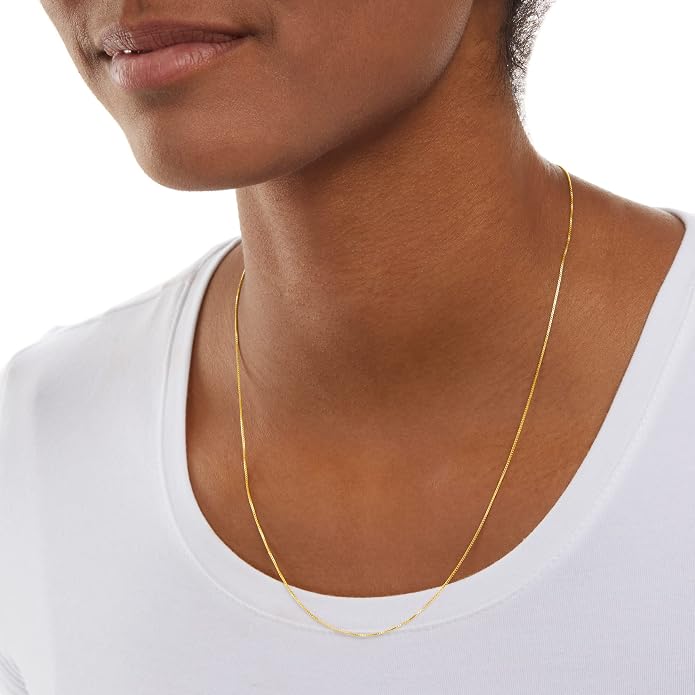 Amazon Essentials Sterling Yellow Gold or Silver Thin 0.8mm Box Chain Necklace
