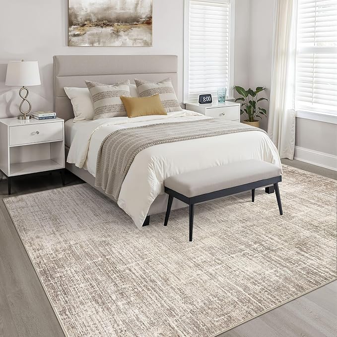 7x10 Area Rug Living Room: Washable Large Neutral Brown Rug Abstract Soft Modern Stain Resistant Indoor Floor Non-Slip Carpet for Bedroom Nursery Kids Office Playroom Dining Room Under Table Home