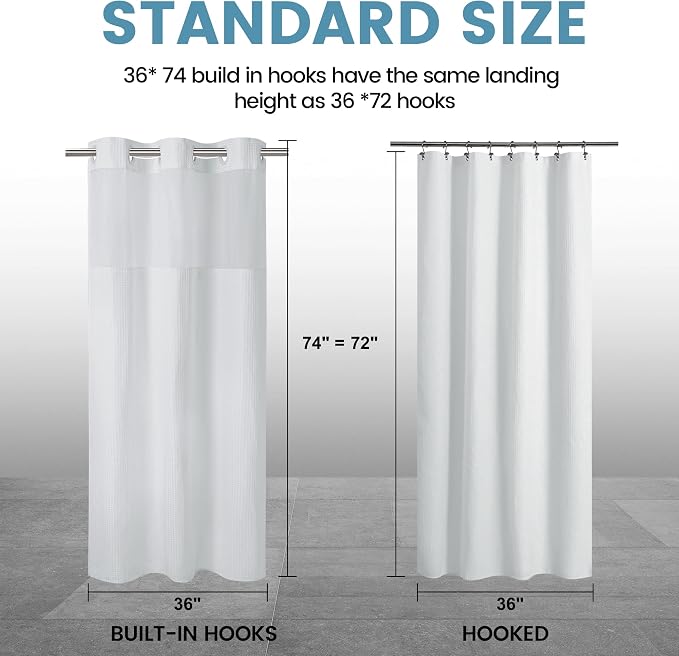 EUTXL Heavyweight Stall No Hook Shower Curtain with Snap in Liner,256GSM Waffle Weave Shower Curtains for Bathroom,36W x 74H,White