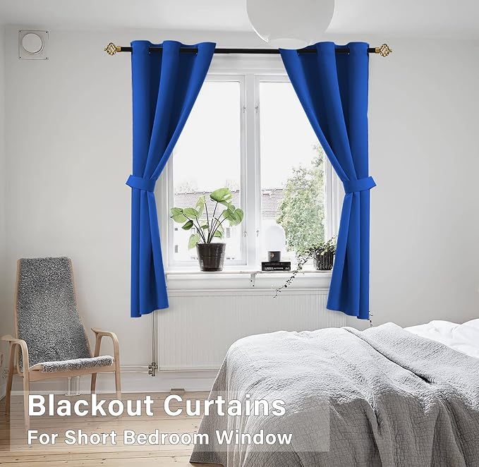 KOUFALL Blue Christmas Short Curtains for Living Room Kitchen Window,Blackout Kids Curtains for Bedroom 2 Panel Set,42 by 54 Inch Length