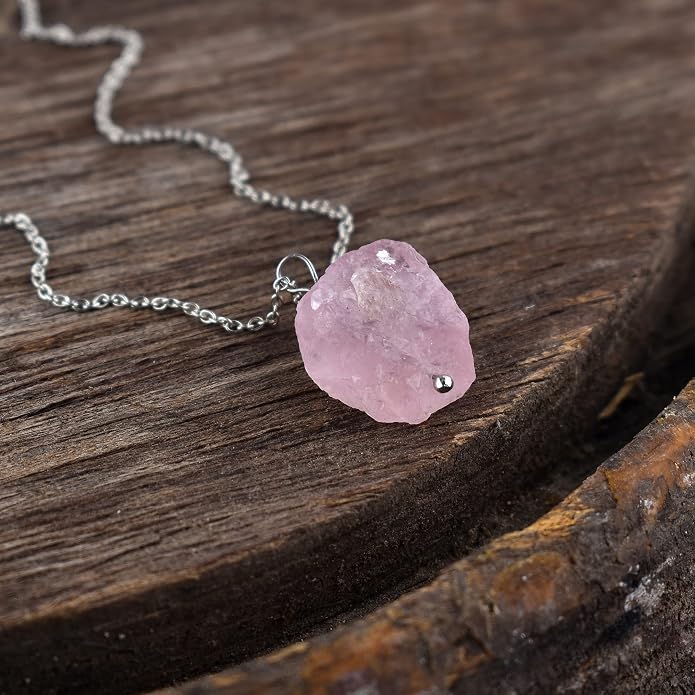 Raw Gemstone Dainty Pendant Necklace for Women, Trendy Healing Chakra Crystal, Birthstone Handmade 925 Sterling Silver Adjustable 18 inch Chain Jewelry, Birthday Gifts