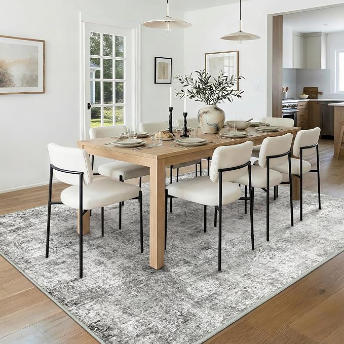 RELEANY Washable Area Rugs 5'x8' Non-Slip Modern Abstract Soft for Living Room Entryway Bedroom Kitchen, Print Pattern, Gray White Grey
