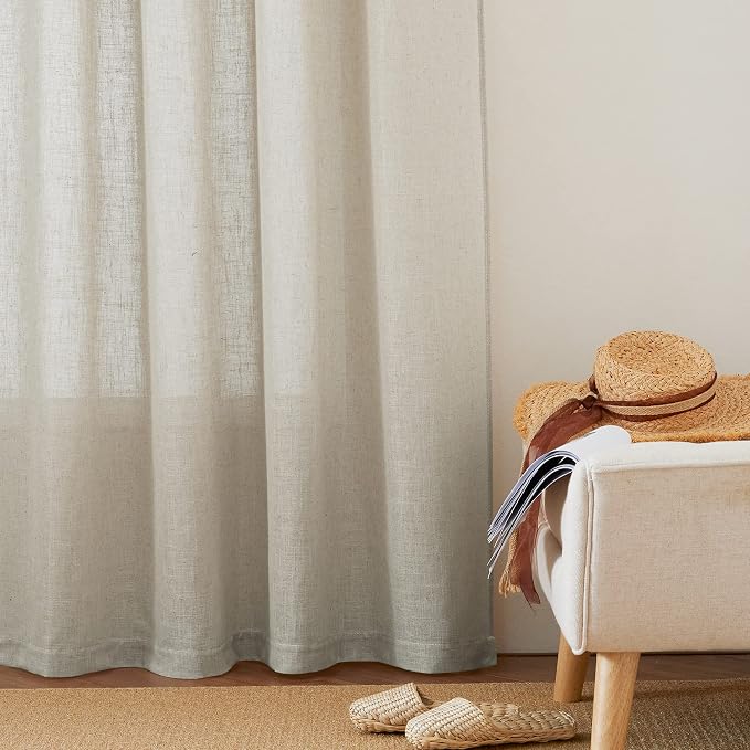 RYB HOME Semi Sheer Curtains 120 inches Long, Light Filtering Half Privacy Window Curtains & Drapes for Bedroom Living Room Floor to Ceiling Window, Angora, W 52 x L 120 inches, 2 Panels Set