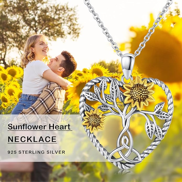 CHENGHONG Sunflower Necklace 925 Sterling Silver Tree of Life Necklace Daisy/Rose/Sunflower Pendant Necklace Sunflower Jewelry Gifts for Women Mom
