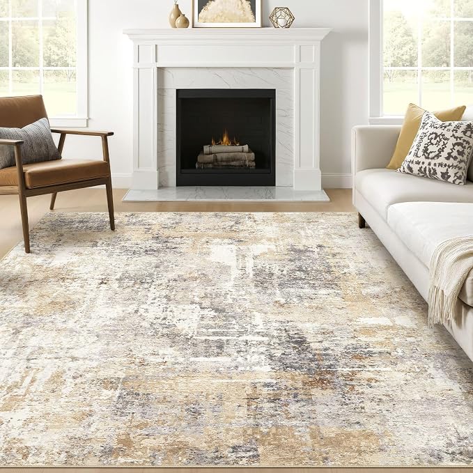 Square Rug 10x10 Living Room: Large Washable Abstract Modern Soft Area Rug Stain Resistant Indoor Floor Non-Slip Accent Carpet for Bedroom Nursery Playroom Dining Room Office Dorm Home- Gray Gold