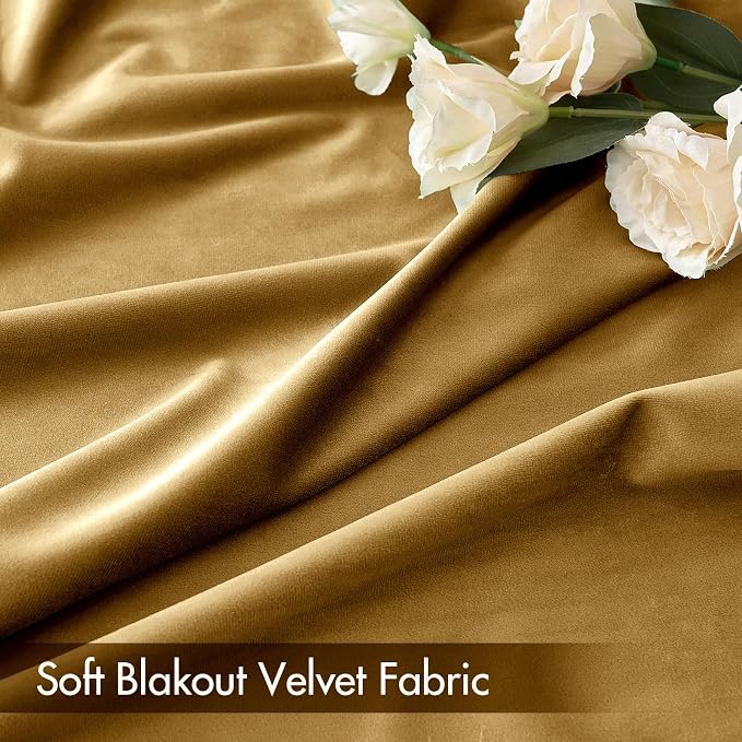 MIULEE Golden Blackout Velvet Curtains Drapes 96 Inch Long 52"x96" Bedroom | Luxurious Bedroom Living Room Decor, Room Darkening, Thermal Insulated, Rod Pocket Design, Super Soft Fabric