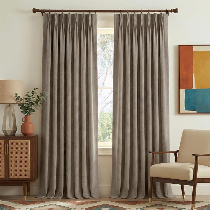 NICETOWN French Taupe Pinch Pleated Linen Curtains 84" Length - Room Darkening Drapes Sophisticated Backdrop for Timeless Home Decor Beautiful Window Treatments,40" Wide Each Panel, 1 Pair