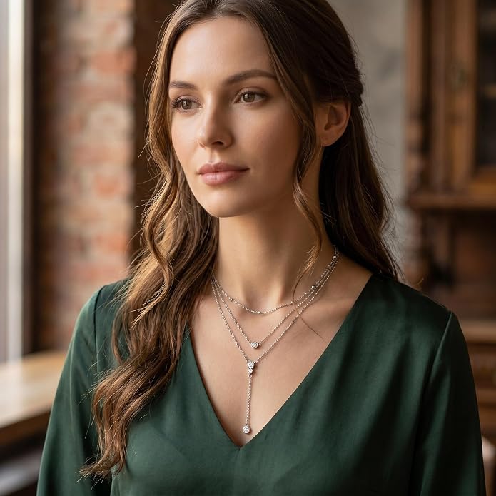 MONGAS Boho Layered Necklace Sterling Silver Triple 3 Stacked Vertical Bar Triangle Long Layering Necklaces Christmas Jewelry Gifts for Women