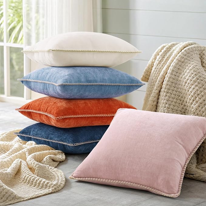 decorUhome Soft Chenille Throw Pillow Covers 22x22 Set of 2 Poseidon | Fall Textured Decorative Throw Pillow Cases Stitched Edge Modern Farmhouse Luxury Boho Velvet for Couch Sofa Bed Home Decor