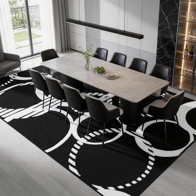 YIHOUSE Black and White Washable Area Rugs 9x12 Living Room High & Low Pile | Large 3D Textured Rug for Bedroom Non Slip, Soft Modern Geometric Carpet for Dining Room Playroom Home Office Decor