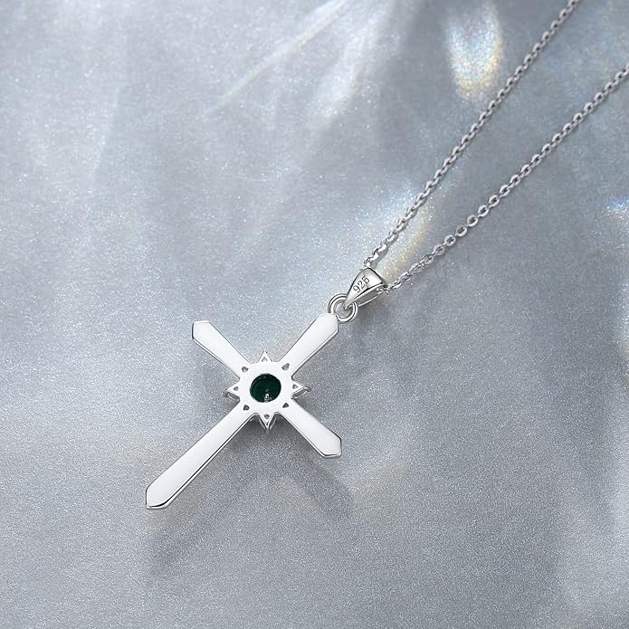 FANCIME Birthstone Cross Necklace for Women Sterling Silver Birthstone Necklace Halo Infinity Cross Pendant Necklace Fine Jewelry Valentines Day Gifts Birthday Holiday Gifts for Her, 16"+2" Inches