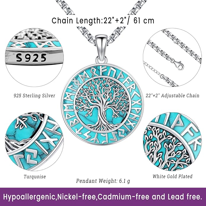 Turquoise Jewelry for Women Men 925 Sterling Silver Pendant Urn Necklaces for Ashes Picture Locket Necklace Thor Hammer Yggdrasil Virgen De Guadalupe St Michael Christopher Judas Witches Knot Necklace