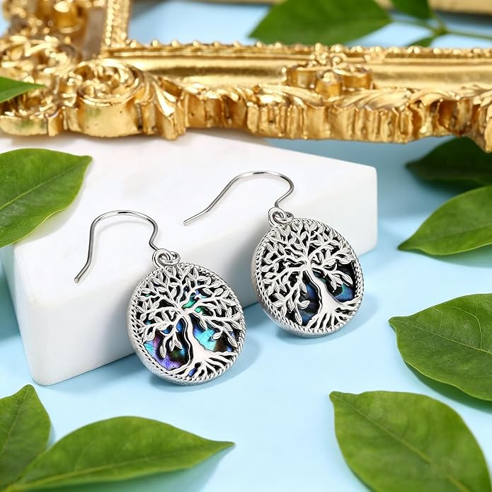 Aniu Tree of Life Earrings for Women Turquoise Malachite Teardrop Dangle Earrings for Women Sterling Silver Anniversary Birthday Drop Dangle Earrings Jewelry Gifts