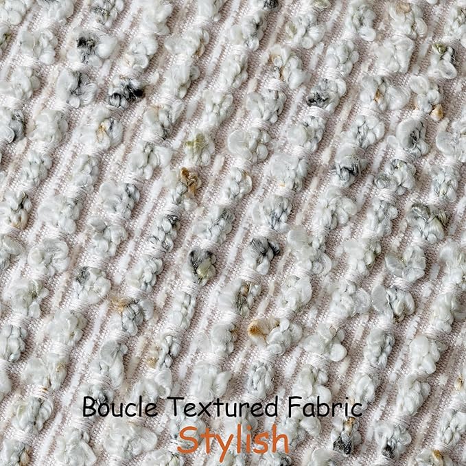 DEZENE Striped Throw Pillow Covers 22x22 Set of 2 Cream Grey Textured Boucle Chic Morden Boho Accent Farmhouse Square Decorative Couch Pillow Covers for Home Decor Bed Sofa Living Room