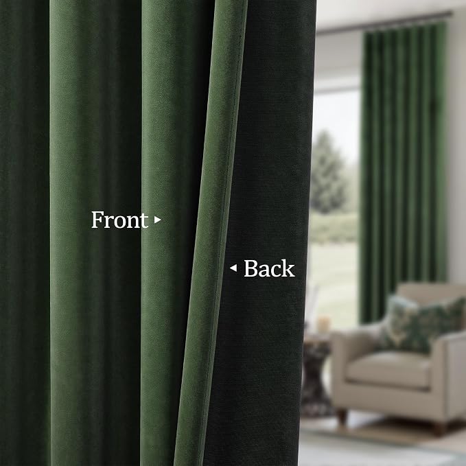 Olive Green Velvet Curtains for Boys Bedroom Kids Nursery 63 Inch Length 2 Panel Living Room Darkening Insulated Thermal Curtain for Summer Heat Blocking Light Drapes for Laundry Kitchen Holiday Decor