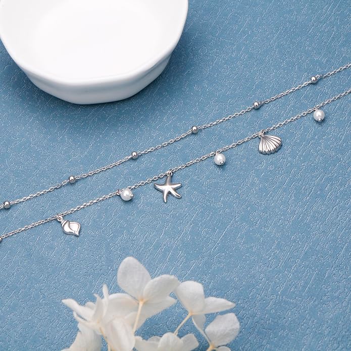 S925 Sterling Silver Ankle Bracelets Butterfly/Evil Eye/Anchor/infinity/Beach Anklet for Women Opal Moonstone Foot Chain Beach Jewelry