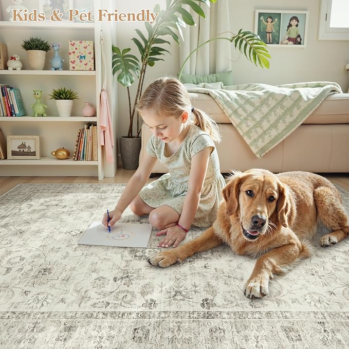 LIVEBOX Entryway Rug 3x5 Washable Area Rugs for Kitchen Bathroom, Non-Slip Front Door Mat for Bedroom, Boho Low-Pile Carpet Farmhouse Throw Indoor Mats for Bath Laundry Room, Taupe