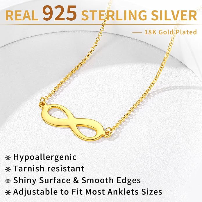 ChicSilver Personalized 925 Sterling Silver Infinity Anklets for Women, Dainty Beach Foot Jewelry (with Gift Box)