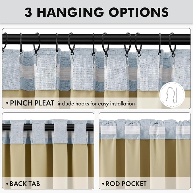 MIULEE 100% Blackout Linen Curtains 42 x 72 Inch Chambray Blue 2 Panels | Thermal Insulated, Room Darkening Drapes for Bedroom Living Room, Back Tab Rod Pocket Pinch Pleated, Solid Luxury Decor
