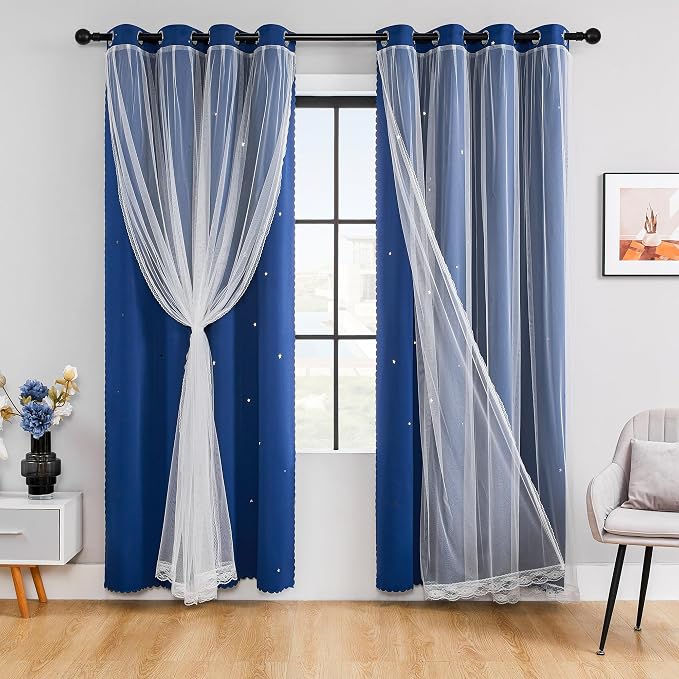 XiDi Black Out Curtains for Bedroom, Double Layer Unicorn Curtains for Kids Room, Girls Bedroom, Living Room - 84 Inches Long 2 Panel