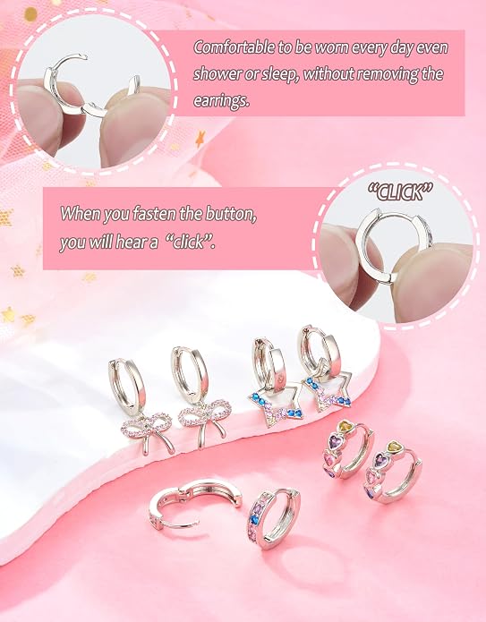 Hypoallergenic Screw Back Earrings for Women Girls Kids Surgical Steel Earrings for Sensitive Ears Cute Heart CZ Flower Butterfly Toddler Girl Earrings Screwback Studs Hoops