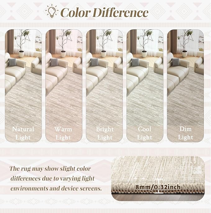 Living Room Rugs 10x14: Washable Moroccan Geometric Boho Rug Farmhouse Non Slip Stain Resistant Large Rug Low Pile Soft Carpet for Bedroom Dining Room Kids Room (Camel,10'x14')