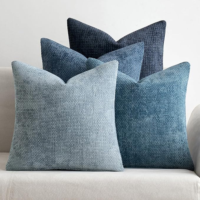 MIULEE Pack of 4 Couch Throw Pillow Covers 26x26 Inch Neutral Blue Soft Decorative Chenille Pillow Covers Farmhouse Accent Cushion Covers for Boho Western Spring Home Decor Sofa Bedroom Living Room
