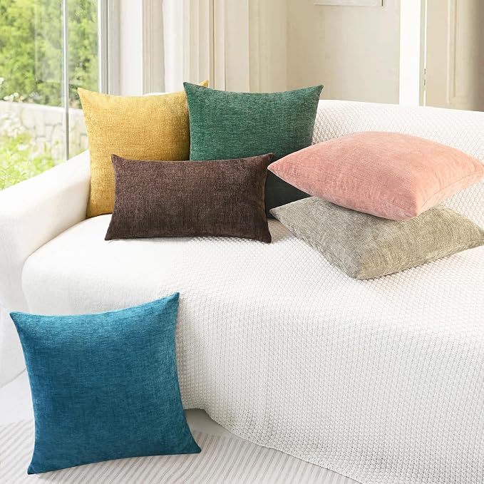 CaliTime Christmas Throw Pillow Covers Decorative 18 X 18 Inches Pack of 2 Cozy Chenille Cushion Cases for Couch Sofa Bed Living Room Home Dark Green