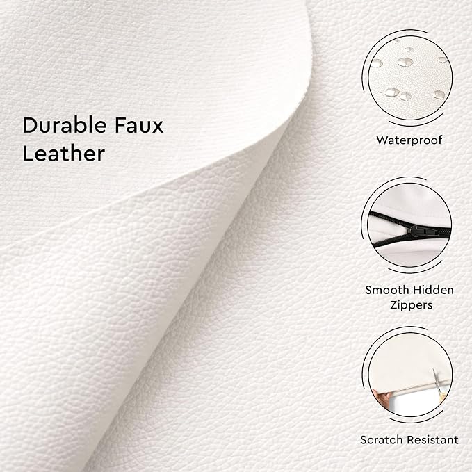 Encasa XO Faux Leather Throw Pillows Covers 18"x18" (Set of 2) | Cream Stitch Decorative Cushion Covers | Modern Farmhouse Pillow Cases for Outdoor, Living Room, Bedroom, Couch, Sofa
