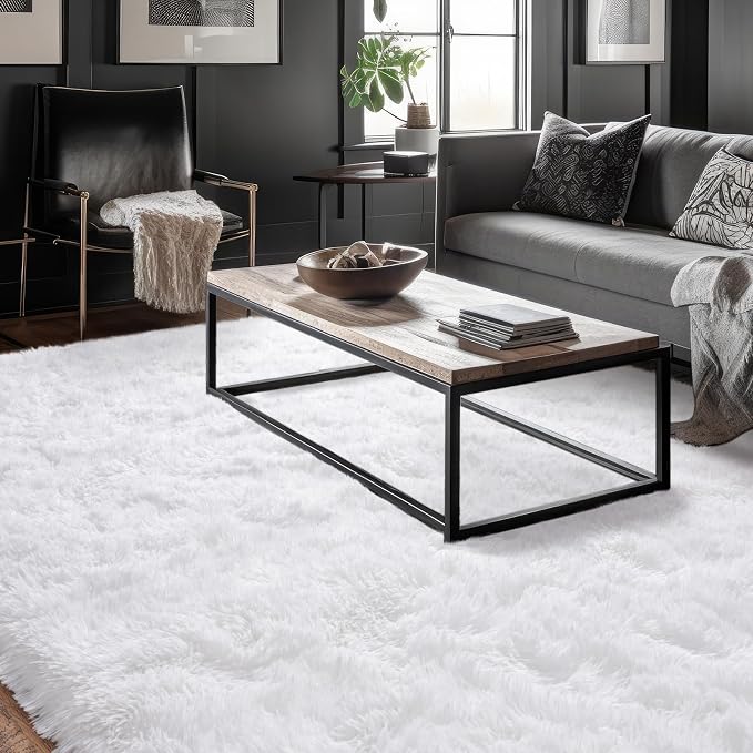 Dssimo White Fluffy Rugs for Living Room Bedroom, 9x12 Shaggy Area Rug | Large Non-Slip Cream Area Rug for Nursery Kids Room Dorm Room Home Decor, Indoor Plush Floor Carpet