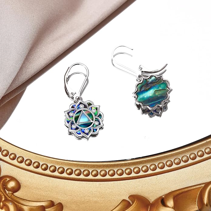 Lotus Earrings Sterling Silver Lotus Flower Dangle Drop Earrings Yoga Jewelry Gifts for Women