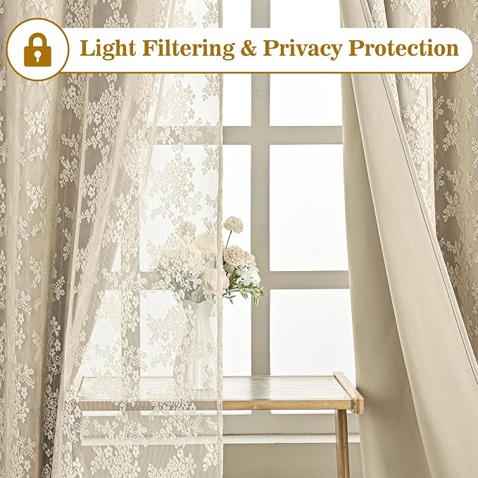 Yinhua Double Layer Kitchen Curtains 36 Inch Length Beige Blackout Curtains for Kitchen Rod Pocket Short Curtain for Windows, Small Window Curtain for Bathroom, Living Room, 2 Panels