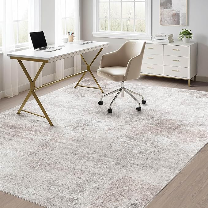 Abstract 8x11 Area Rug: Machine Washable Non Slip Ultra Thin Low-Pile Carpet, Soft Stain Resistant for Living Dining Room Bedroom, Kid Pet Friendly, Robot Vacuum Compatible - Brown Grey