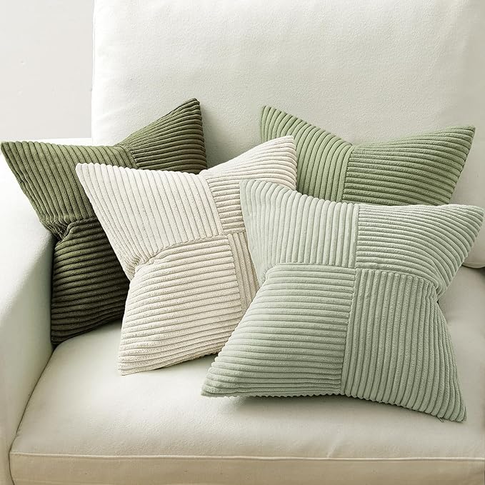 MIULEE Summer Light Green Decorative Throw Pillow Covers 20x20 Inch Set of 4 Boho Farmhouse Cushion Covers Mordern Classic Pillow Cases Soft Corduroy Gradient Home Decor for Couch Sofa Living Room Bed