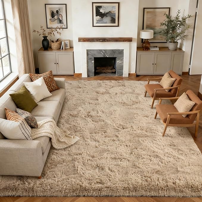 10x14 Extra Large Shaggy Area Rugs for Living Room Decor, Non-Slip Rugs for Bedroom Kids Playroom Dorm Room, High Pile Ultra Soft Carpet, Beige