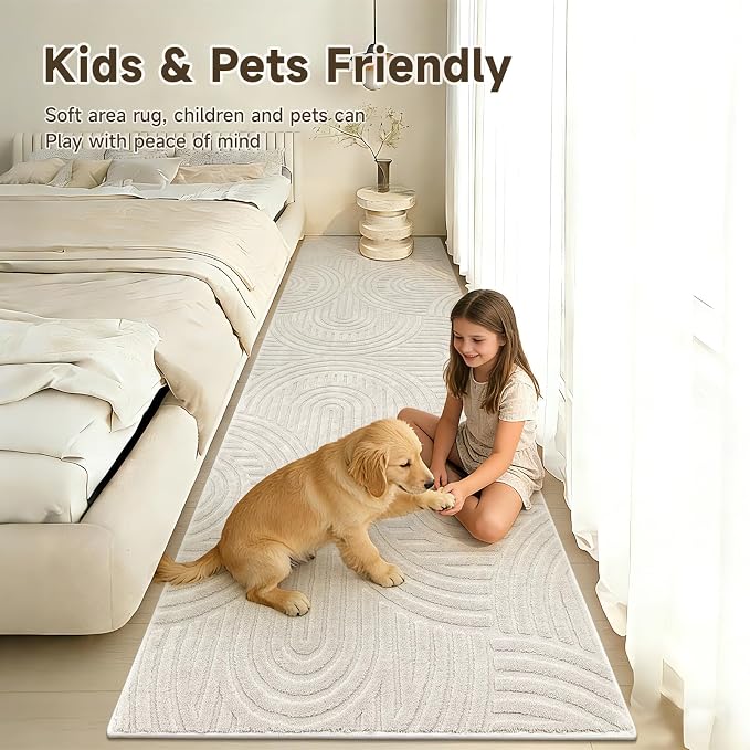 Pauwer Area Rugs for Living Room 3x10, Non Slip Washable Modern Rug, Beige | Soft Fluffy, Boho Neutral, Indoor Floor Carpet, For Bedroom Entryway Dining Room Nursery Farmhouse