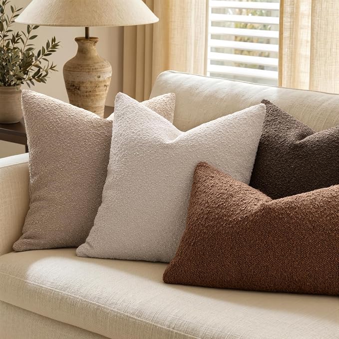 MIULEE 24x24 Decorative Euro Sham Boucle Couch Pillow Covers Camel | Set of 2 Textured Neutral Throw Pillow Covers, Accent Solid Pillowcases, Sofa Living Room Home Decor